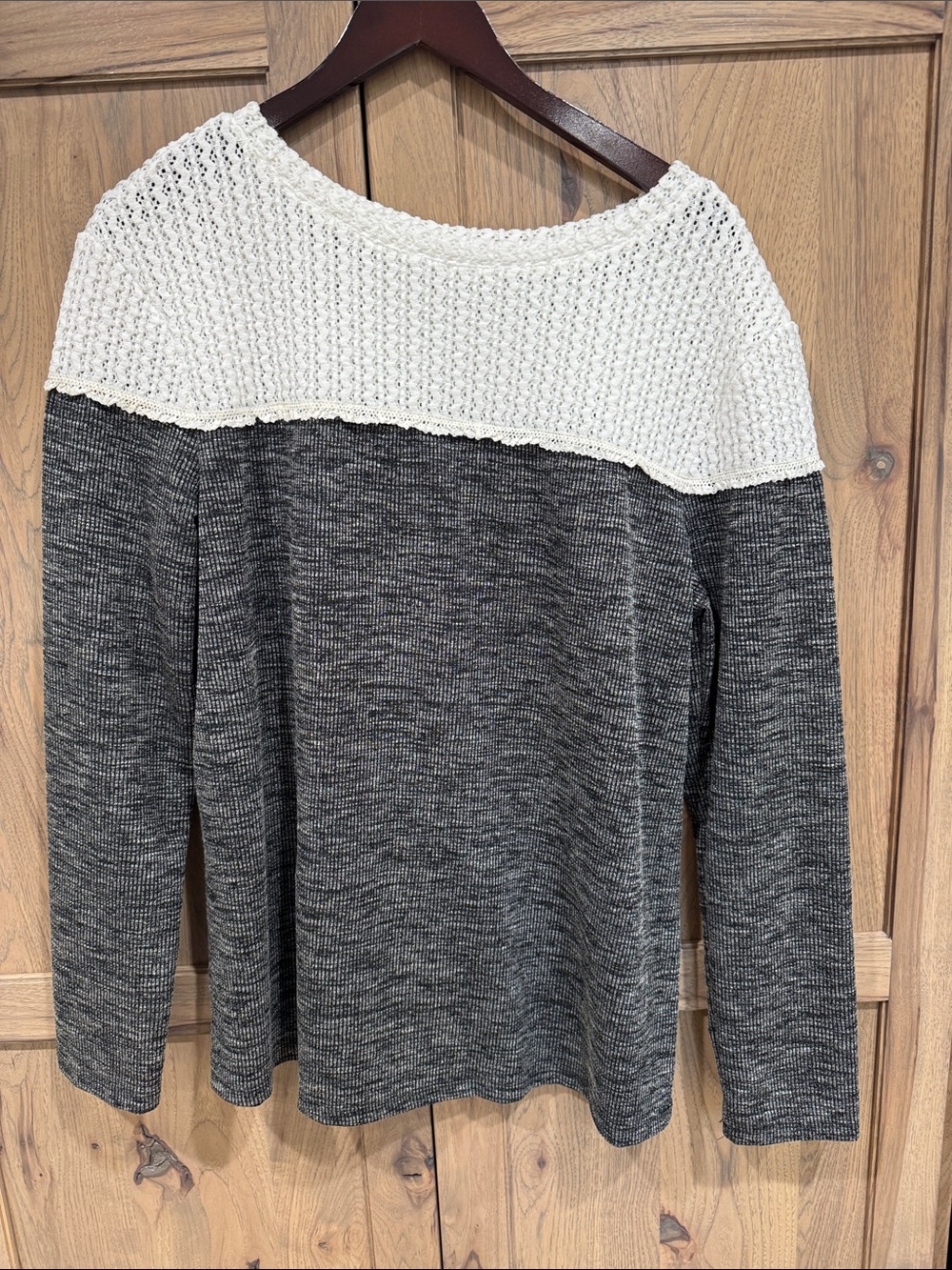 Women's Two-Tone Knit Sweater in White and Charcoal